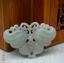 Hetian Jade Qinghai material hollow double-sided carved butterfly pendant pendant tobacco green jade butterfly Jade sweater pendant