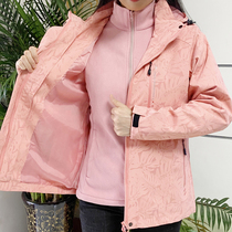 Outdoor jacket three-in-one womens autumn and winter plus velvet padded casual jacket large size printed fashion windbreaker