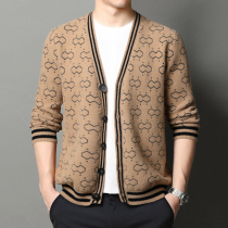 2021 New knitted cardigan male spring and autumn fat increase loose size coat Tide brand fat sweater thin