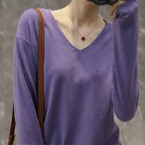 2021 womens knitwear pullover sweater women Spring and Autumn loose size Korean version of V collar bottomed sweater top