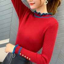 Thickened base shirt Womens tight Korean color knitwear short half high collar pullover sweater autumn and winter New