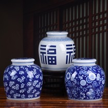 Blue and white porcelain Xizi altar storage jar Chinese ceramic insect-proof sealed jar ornaments home decorations living room Jingdezhen