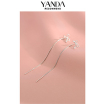 Bright Silver Pure Silver Flash Drilling Butterfly Junction Ear Line 2021 Advanced Sensual Accessories Women Ins Wind Round Face THIN RED TIDES