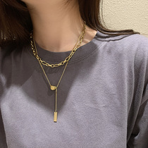 French retro double-layer stacked metal chain necklace female Korean simple Joker temperament necklace ins cold wind