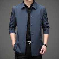 High-end seamless pressure rubber windbreaker mens medium-length plus-size jacket spring business casual mens lapel thin jacket