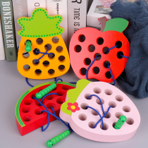 Montessori worms eat apple threading hands-on wearing rope Children 2-3-4-year-old kindergarten in small class Puzzle Toys