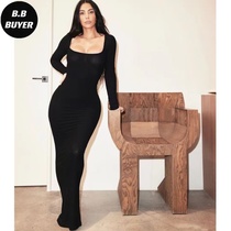 Kardashian skims Square Neck Long Sleeve Stretch Dress Long Dress SOFT LOUNGE