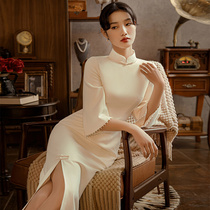 Man Tingfang (Winter Travel) Winter New White Improved Cheongsam Women's 2021 Light Daily Retro Evening Dress