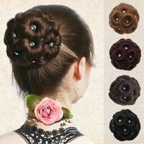 Wig women with diamond nine flower hair bag wig ring floral headdress hair curling clip ball head fake hair accessories
