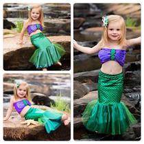 Girls Mermaid tail skirt Middle and small childrens swimsuit 3-piece suit Princess baby split performance mermaid costume
