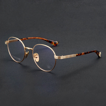 Japanese handmade tortoiseshell gold wire glasses frame Retro literary big frame pure titanium men and women myopia ultra-light glasses frame ellipse
