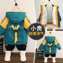 Boys cotton jacket thickened foreign style childrens winter clothing cotton suit 2021 New plus velvet winter Lamb hair jacket