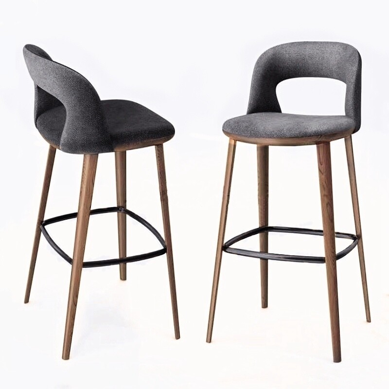 Nordic solid wood bar chair simple light luxury bar coffee shop dining chair American creative casual high-foot bar chair