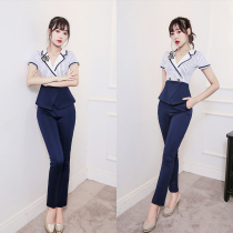 2020 summer new beautician work clothes womens short-sleeved beauty salon health hall technician suit slim high-end