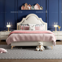 American childrens bed Boy single bed 1 5 meters teen light luxury solid wood girl princess Modern simple leather bed