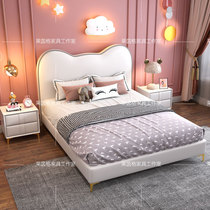 Leather childrens bed Boy single 1 5 meters bed Nordic light luxury girl princess teen baby Solid wood 1 2 beds