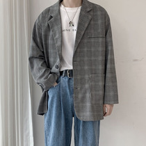 Autumn new plaid blazer mens Korean version of the trend ruffian handsome wild loose port wind ins casual suit