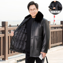 Dad winter coat middle-aged leather clothing mens cotton clothes old men mens grandfather plus velvet thickened down cotton clothes 70 years old