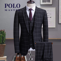  POLO Paul suit suit Mens striped business formal wedding suit Dress Plaid host three-piece suit