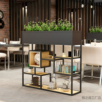  LOFT wrought iron partition shelf Simple solid wood partition flower rack Restaurant cafe office retro low flower rack