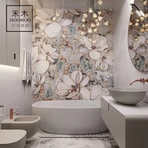 Hemu tile bathroom background wall Toilet bathroom toilet Toilet floor tile Art light luxury net safflower wall tile