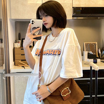 2021 summer new niche design English letters loose and comfortable trend round neck white short-sleeved top women