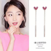 925 sterling silver love long heart-shaped ear line girl 2021 new trendy quality drop earrings summer net red earrings