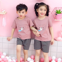 Children's Pajamas Summer Girls Boys Short Sleeve Cotton Thin Boys Big Baby Home Clothes Suit Summer