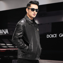 Mens leather jacket short fashion autumn and winter jacket leather lapel loose oil wax cowhide Haining thin wide version