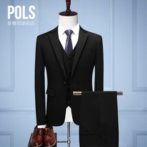Suit suit mens three-piece groom wedding slim casual trend handsome Korean wedding white black suit