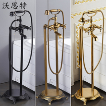 European-style all-copper floor-standing chaise bathtub faucet Bathroom hot and cold double column shower Bathtub side column type