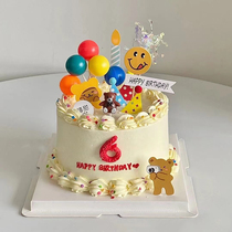 Childrens cute birthday cake insert card bear candle insert card plastic balloon baking accessories baby birthday plug-in