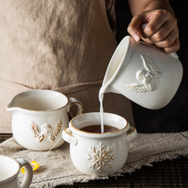 Huafu European embossed retro milk jug Ceramic Milk Jar microwave hot milk cup honey Milk Cup Western sauce bucket