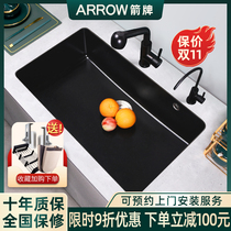 Wrigley quartz stone sink washing basin large single tank kitchen sink household granite table sink Black