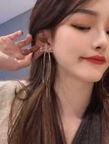 2021 new earrings bow tassel long female ear clip simple fashion cold silver earrings 2020 Summer