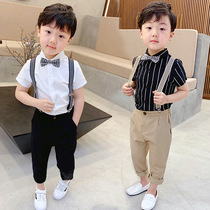 Childrens Little Host Go Show 61 Play Dress Boy Short Sleeve Back Belt Pants Summer Flower Graduation Photo Suit