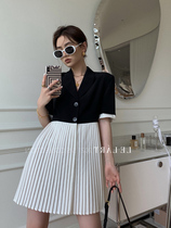 2021 new French high-end temperament slim retro skirt loose thin breasted stitching suit dress summer