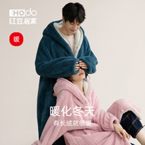 (Warm Sensation) Coral Suede Sleeping Robe Womens Winter Pyjamas Red Bean Thickened can be worn with loose flange suede home for men s