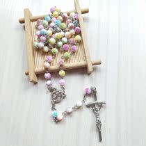  Factory direct sales Catholic jewelry Color Rose beads Christ Jesus supplies Cross Unisex necklace