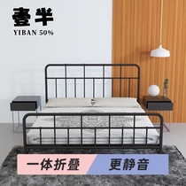 One and a half wrought iron bed Loft Nordic style INS net celebrity bed free assembly foldable silent simple modern 1 8-meter bed