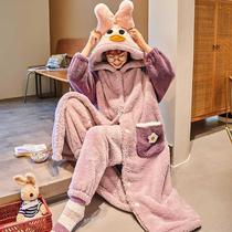 Coral Suede Sleeping Gown Lady Autumn winter long Thickened Plus Suede Home Conserved Cuddly Flannel Suede Woman Two Suits