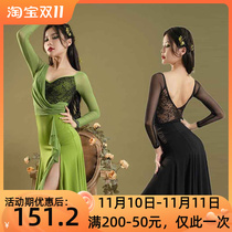 Latin dance dress female adult long sleeve exercise dress autumn and winter high-end dress sexy backless professional dance dress 9865