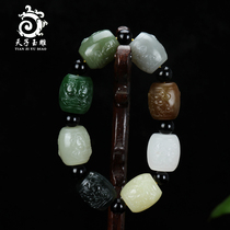 Tianzi jade carving Xinjiang Hetian jade bracelet mens old pit jade jade multi-treasure multicolored white jade Pixiu hand string