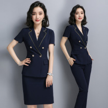 Professional suit womens new summer short-sleeved beauty suit temperament skirt formal OL manager jewelry store overalls