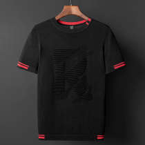Ice silk sweater mens short-sleeved summer thin fashion loose round neck sweater mens base shirt 2020 new t-shirt