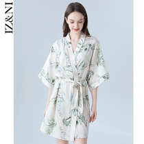 IIZZINI 2022 sleeping robe female spring and summer ice silk thin country windy white vines with luxurious home to serve bathrobe morning gown