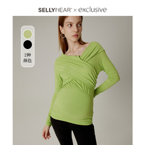 SELLYNEAR Temperament Spicy Mother Pregnant Woman Spring Autumn Dress Long Sleeve T-shirt Cross Knit Blouse 2022 Spring New