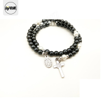 Talentong Catholic Rosary reliquary Black Gallstone Wire Bracelet Rosary Rosary Cross Holy Card Hand string Male