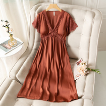 Net red Sleeping Skirt Woman Summer Ice Silk Thin short sleeve pyjamas 2022 New advanced senses hanging band skirt can be worn out