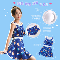 Cold bird girl Middle and large childrens swimsuit Child female princess 6-15 years old girl student conservative one-piece skirt swimsuit